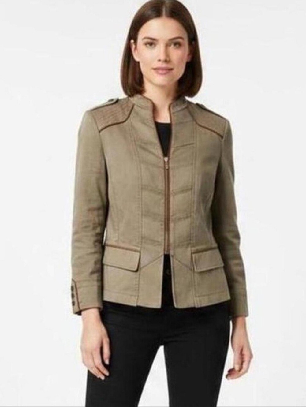 White House Black Market Olive Utility Zip Jacket